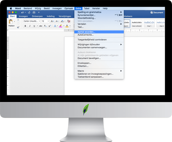 Screenshot computerscherm Microsoft Word woordentel eerste menustap - in kleur op transparante achtergrond - 600 * 496 pixels
